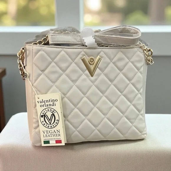 NWT Valentino Orlandi Cream Quilted
Vegan Leather Shoulder Bag - Picture 3 of 14